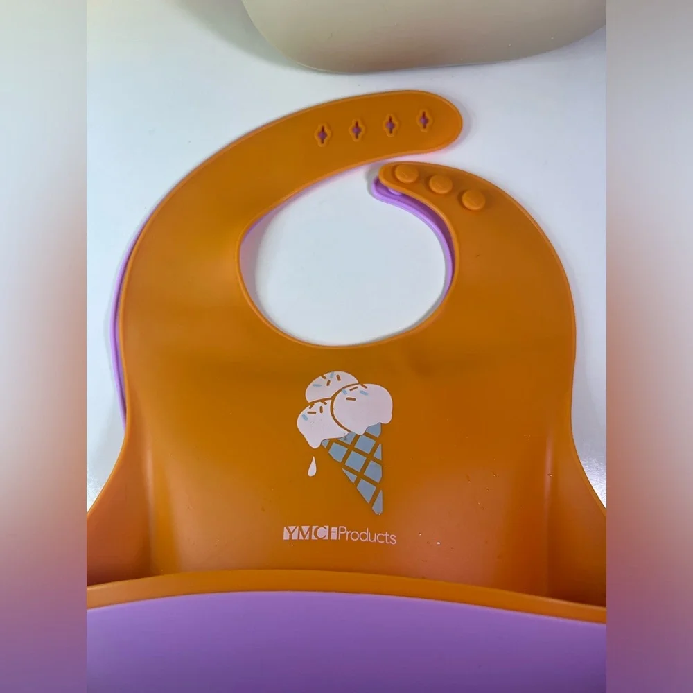 YMCF Products 5 Pack Waterproof Silicone Baby Bib Lightweight and easy wipe